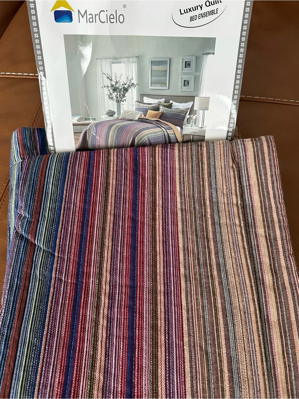 Striped Multicolor Luxury Cotton King Quilted Pillow Shams Set New in packet